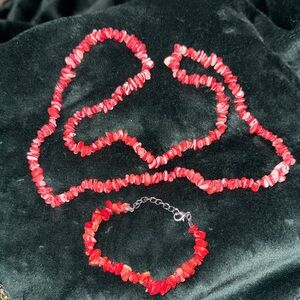 Red Coral Beaded Necklace and Bracelet Set